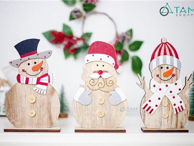 Mô hình trang trí Noel gỗ Handmade để bàn 2 nút X-MHDB-01